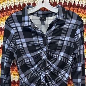 Rue21 Black and Blue Plaid Button-Down Shirt